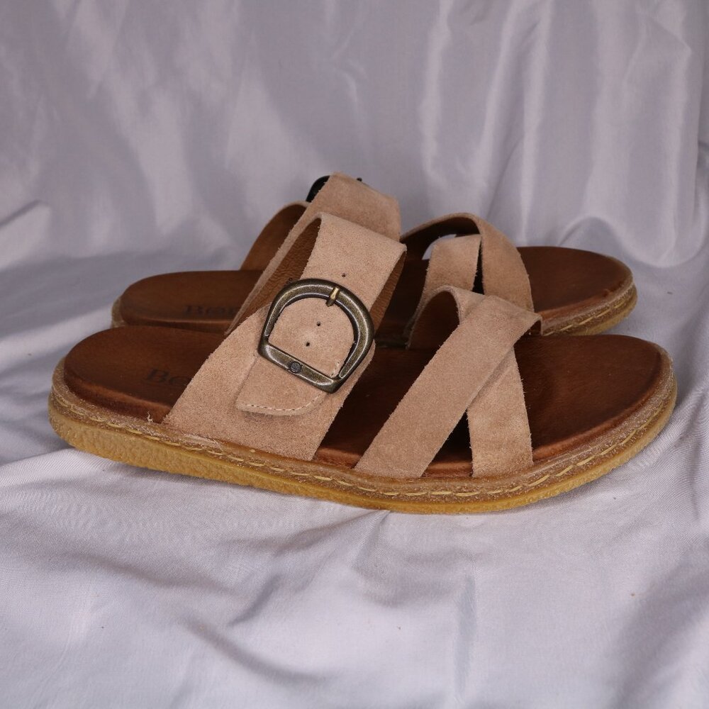 Born Tan Suede Criss-Cross Strap Buckle Slide Sandals Size 8 NWOB - Picture 3 of 7